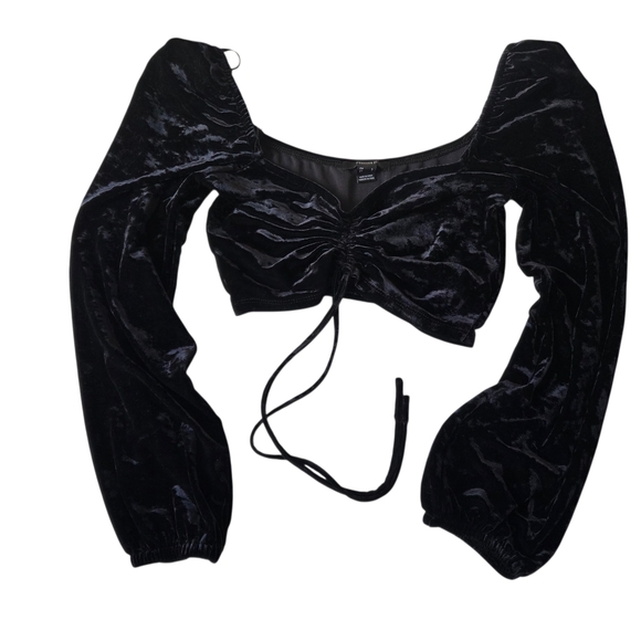 Forever 21 Tops - Forever 21 Y2K Black Velvet Crop Top With Draw String Front Small 14in P2P